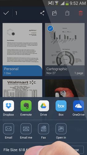 Screenshots des Programms Tiny scanner - PDF scanner für Android-Smartphones oder Tablets.