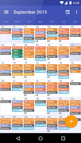 アンドロイドの携帯電話やタブレット用のプログラムToday calendar のスクリーンショット。