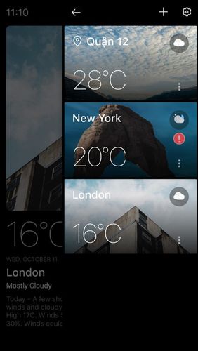 Скріншот додатки Solo weather для Андроїд. Робочий процес.