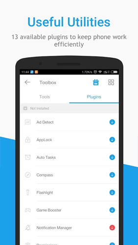 Screenshots des Programms Toolbox: All In One für Android-Smartphones oder Tablets.