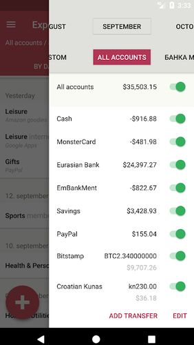 Screenshots of Toshl finance - Personal budget & Expense tracker program for Android phone or tablet.