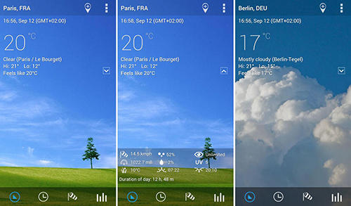 Screenshots of Transparent clock and weather program for Android phone or tablet.