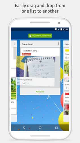 Screenshots of Trello program for Android phone or tablet.