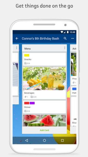 Screenshots of Trello program for Android phone or tablet.