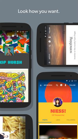 Capturas de pantalla del programa Tumblr para teléfono o tableta Android.