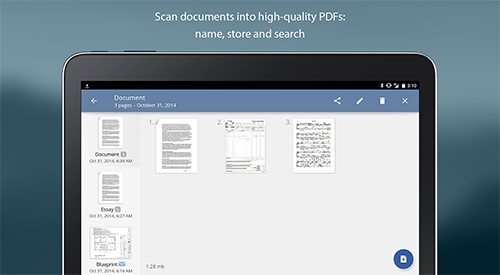 アンドロイドの携帯電話やタブレット用のプログラムTurboScan: Document scanner のスクリーンショット。