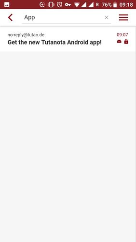 Capturas de tela do programa Tutanota - Free secure email em celular ou tablete Android.