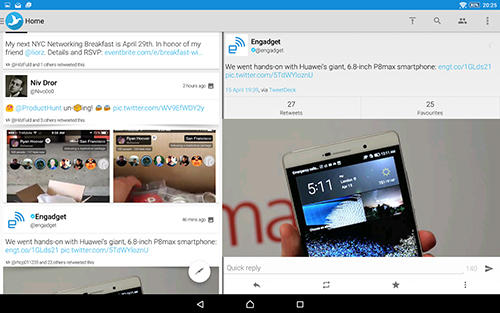 Les captures d'écran du programme Tweetings pour le portable ou la tablette Android.