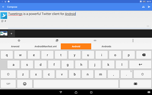 Capturas de pantalla del programa Tweetings para teléfono o tableta Android.