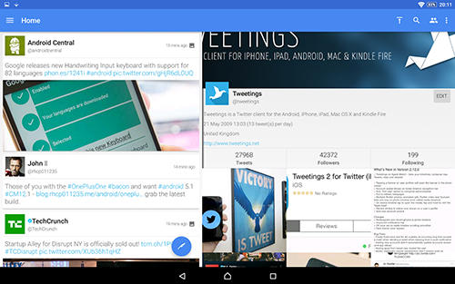 Capturas de tela do programa Tweetings em celular ou tablete Android.