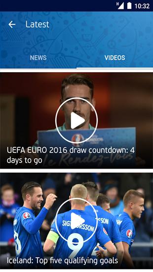 Les captures d'écran du programme UEFA Euro 2016: Official App pour le portable ou la tablette Android.