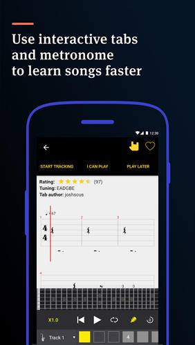 Les captures d'écran du programme Ultimate Guitar: Tabs and Chords pour le portable ou la tablette Android.
