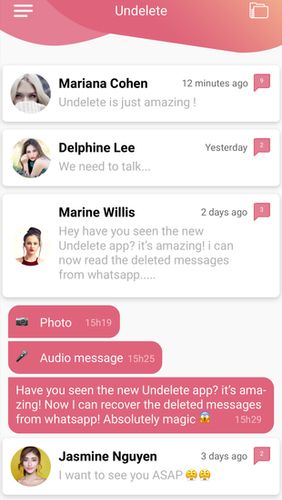 Télécharger gratuitement Undelete - Recover deleted messages on WhatsApp pour Android. Programmes sur les portables et les tablettes.