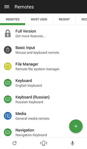 Screenshots of Unified remote program for Android phone or tablet.