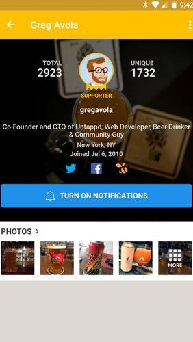 アンドロイドの携帯電話やタブレット用のプログラムUntappd - Discover beer のスクリーンショット。