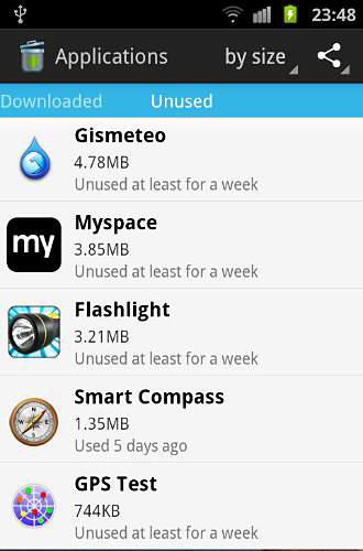 Скріншот програми Unused app remover на Андроїд телефон або планшет.