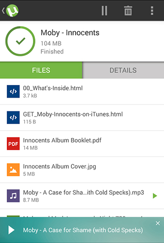Screenshots des Programms µTorrent für Android-Smartphones oder Tablets.