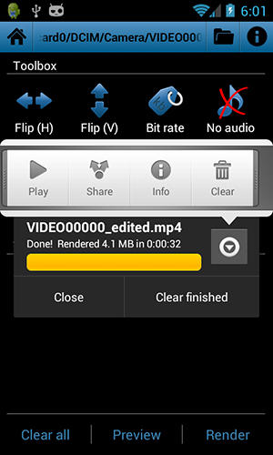 Les captures d'écran du programme Video toolbox editor pour le portable ou la tablette Android.