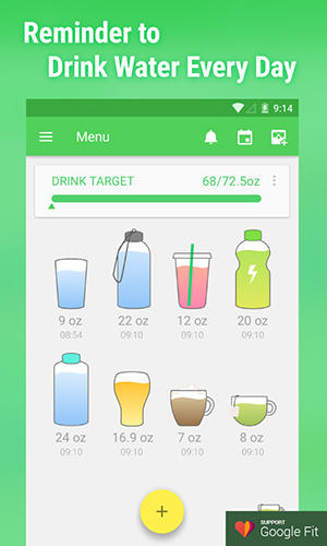 Les captures d'écran du programme Water drink reminder pour le portable ou la tablette Android.