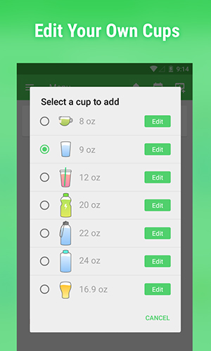 アンドロイドの携帯電話やタブレット用のプログラムWater drink reminder のスクリーンショット。