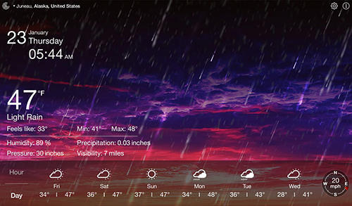 Les captures d'écran du programme Weather live pour le portable ou la tablette Android.