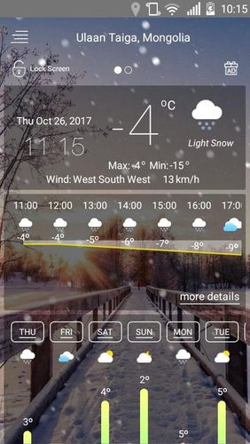 Скріншот додатки Weather forecast для Андроїд. Робочий процес.