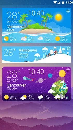 アンドロイドの携帯電話やタブレット用のプログラムWeather Wiz: Accurate weather forecast & widgets のスクリーンショット。