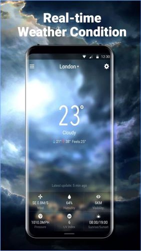 アンドロイドの携帯電話やタブレット用のプログラムNeon weather forecast widget のスクリーンショット。