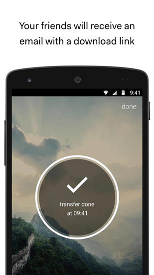 Les captures d'écran du programme We Transfer pour le portable ou la tablette Android.