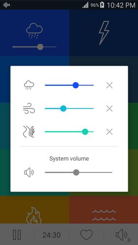 Les captures d'écran du programme White noise generator pour le portable ou la tablette Android.