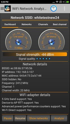 Screenshots of Wi-Fi analyzer program for Android phone or tablet.