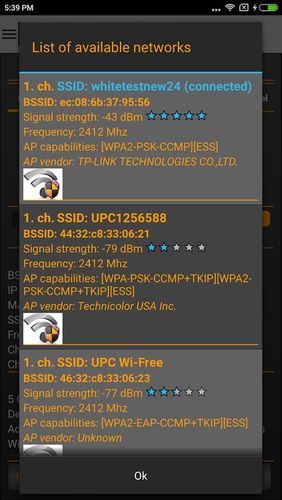 Screenshots des Programms Wi-Fi analyzer für Android-Smartphones oder Tablets.