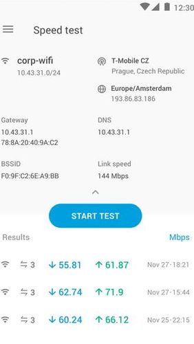 Les captures d'écran du programme WiFiman pour le portable ou la tablette Android.