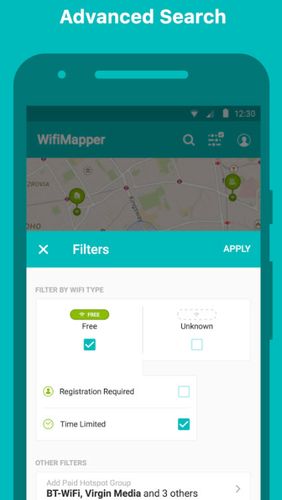 アンドロイドの携帯電話やタブレット用のプログラムWifiMapper - Free Wifi map のスクリーンショット。