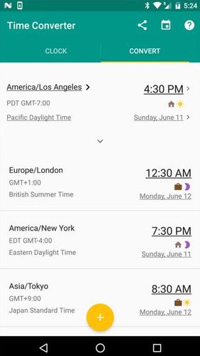 Les captures d'écran du programme World clock pour le portable ou la tablette Android.