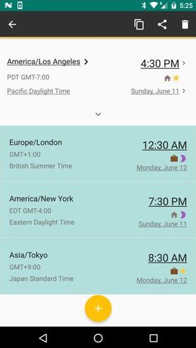 Capturas de pantalla del programa World clock para teléfono o tableta Android.