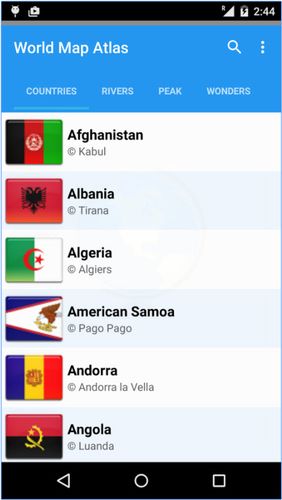 Télécharger gratuitement World map atlas pour Android. Programmes sur les portables et les tablettes.