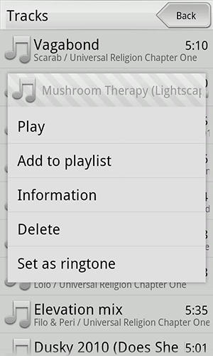 Screenshots des Programms Xplay music player für Android-Smartphones oder Tablets.