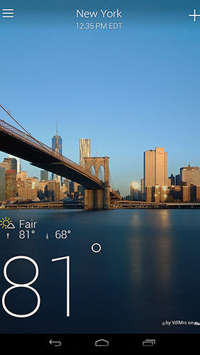 Capturas de tela do programa Yahoo weather em celular ou tablete Android.