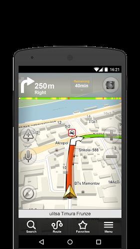Les captures d'écran du programme Yandex navigator pour le portable ou la tablette Android.