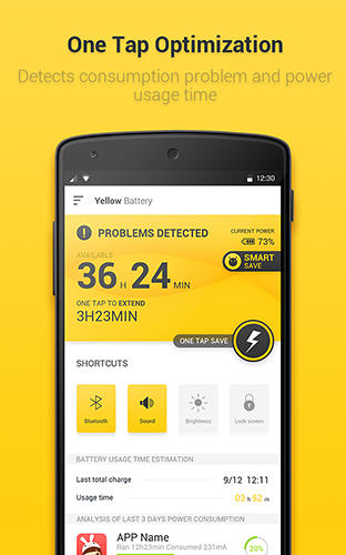 Aplicativo Yellow battery para Android, baixar grátis programas para celulares e tablets.