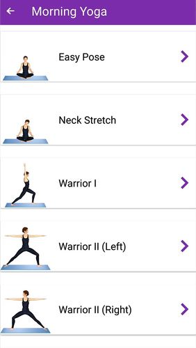 アンドロイドの携帯電話やタブレット用のプログラムYoga workout - Daily yoga のスクリーンショット。