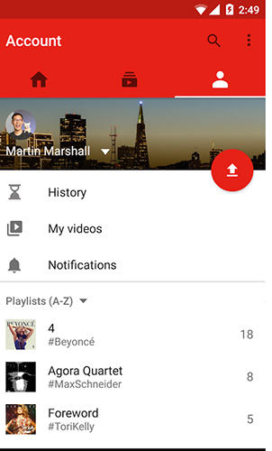 Screenshots of YouTube program for Android phone or tablet.