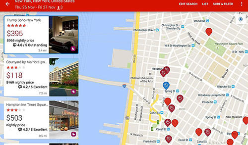 Screenshots des Programms Hotels.com: Hotel reservation für Android-Smartphones oder Tablets.