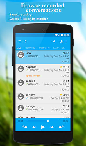 Les captures d'écran du programme Call recorder pour le portable ou la tablette Android.