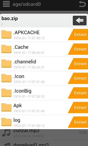 Les captures d'écran du programme Zipper pour le portable ou la tablette Android.