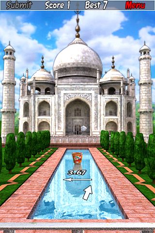Paper toss: World tour - iPhone-Game Screenshots. Spielszene Papier Wurf: Welttour. Screenshots vom Spiel Paper toss: World tour für iPhone, iPad oder iPod.