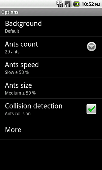 Écrans de Ants pour tablette et téléphone Android.