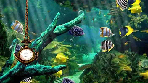 Aquarium: Clock für Android spielen. Live Wallpaper Aquarium: Uhr kostenloser Download.