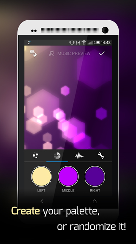 Screenshots do Visualizador de música bonito para tablet e celular Android.